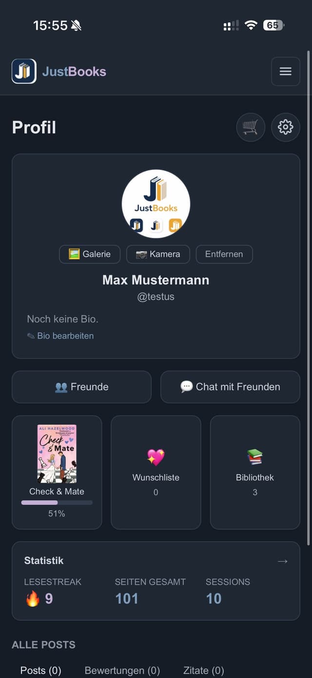 JustBooks Profil-Screen